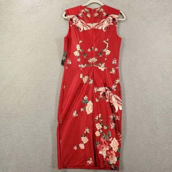 New York & Company Dress Womens Medium Tall Red Birds Floral Stretch NWT - Picture 11 of 13